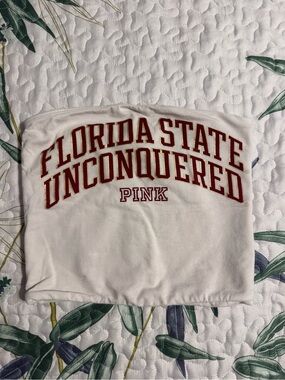 PINK Florida State 'Unconquered' Cropped Tube Top - White with Garnet Print
